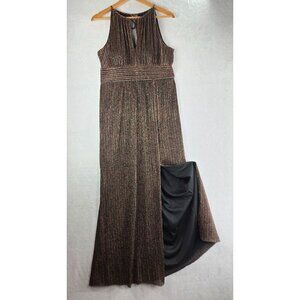 Formal Metallic Long Dress R&M Richards Halter Keyhole Top Sparkel Side Slit Sex